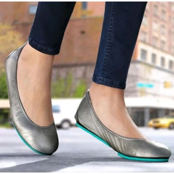 Tieks Pewter Metallic Leather Ballet Flats Womens Size 5 - Picture 1 of 5